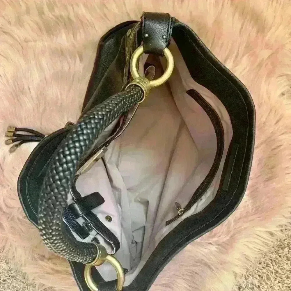 Cole Haan | Black leather gold studded bucket bag purse w/ braided handle - Picture 5 of 5
